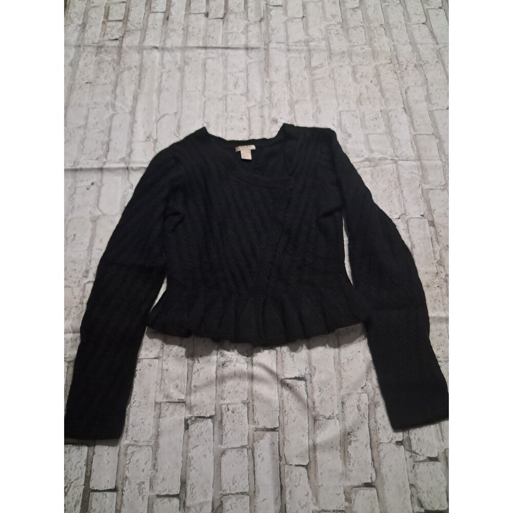 H&M Women's Size 6 Black Knit Sweater Snap Button Closure Wool Blend Long Sleeve